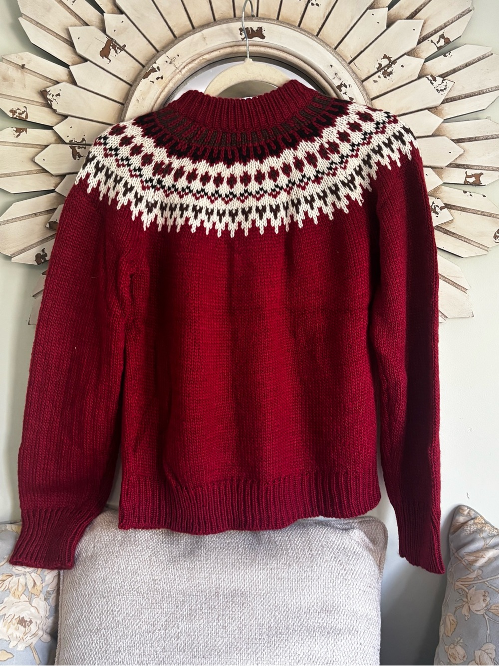 NWT DÔEN Heirloom Clarke Cardigan Burgundy Fair Isle Merino Alpaca M - Picture 9 of 12